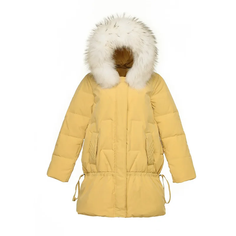 Abrigo de plumón para mujer, chaqueta con capucha de piel de mapache Real, chaqueta de plumón de pato coreana 2019, abrigo largo y cálido, invierno, W1628, 90%