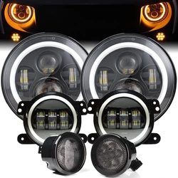 For Jeep Wrangler JK Car Accessories 7inch Led Headlight 4Inch Fog Light White Amber Halo Ring With Turn Signal Lights Set 6pcs