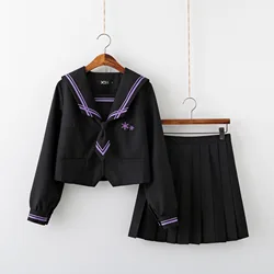 2021 Black Purple JK Uniform Summer Long Sleeve Japanese School Uniforms Girls Sailor Sets Pleated Skirt Jk Uniform Cos Costume