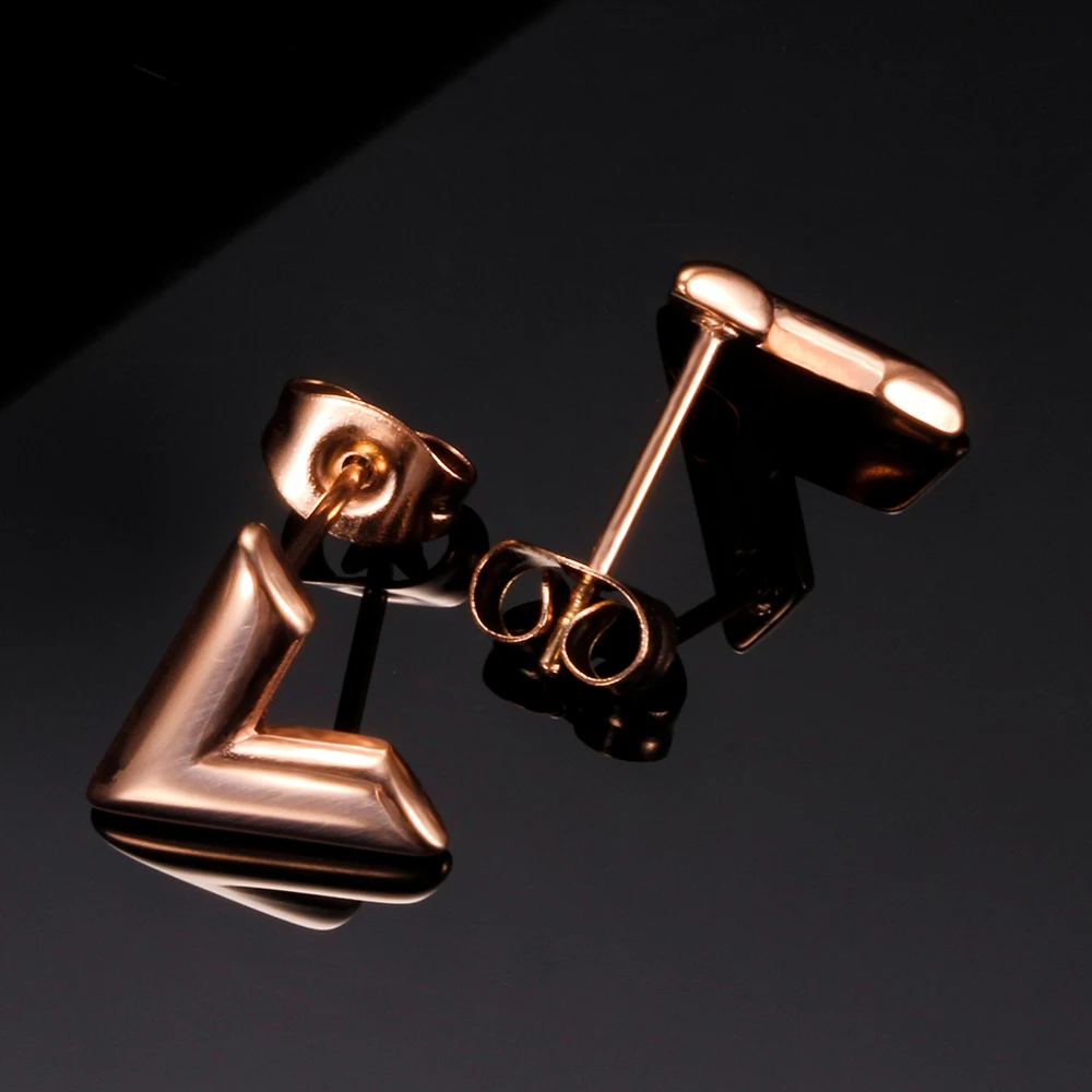 Fashion Trend Earrings Simple Metal Style Letter V Shape Stainless Steel Not Allergic Three colors Earring For Women Gift