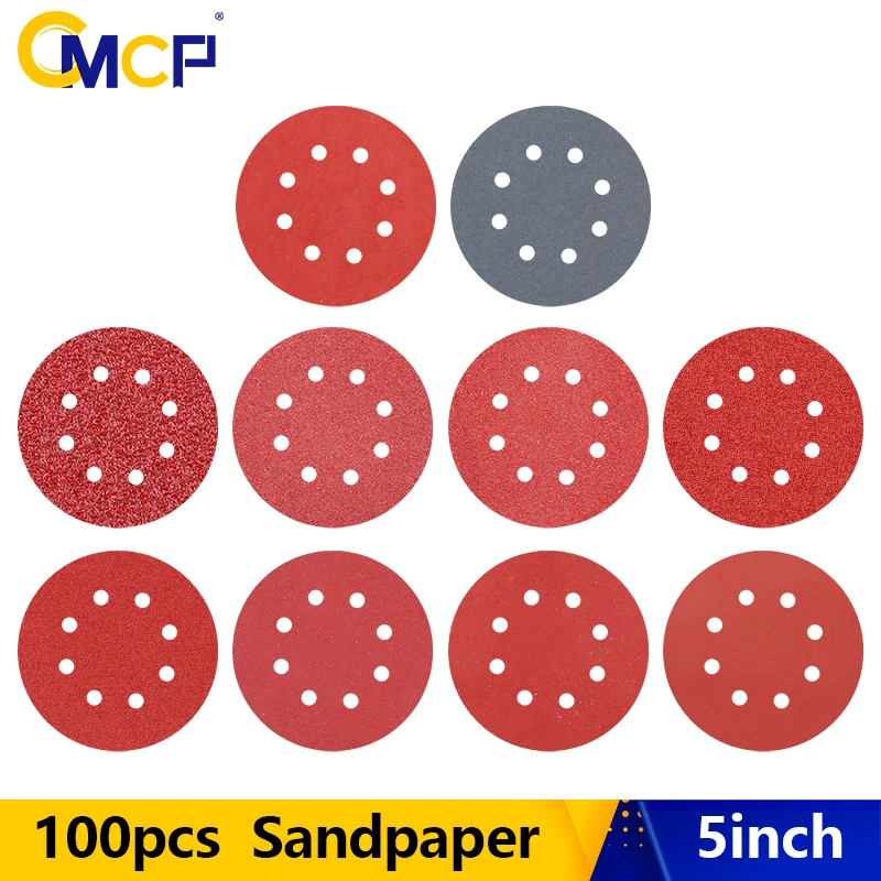 

CMCP Sanding Discs 100PCS 5 inch Round Shape Buffing Sheet 80-3000Grit 8 Hole Sander Polishing Pad Abrasive Sandpaper