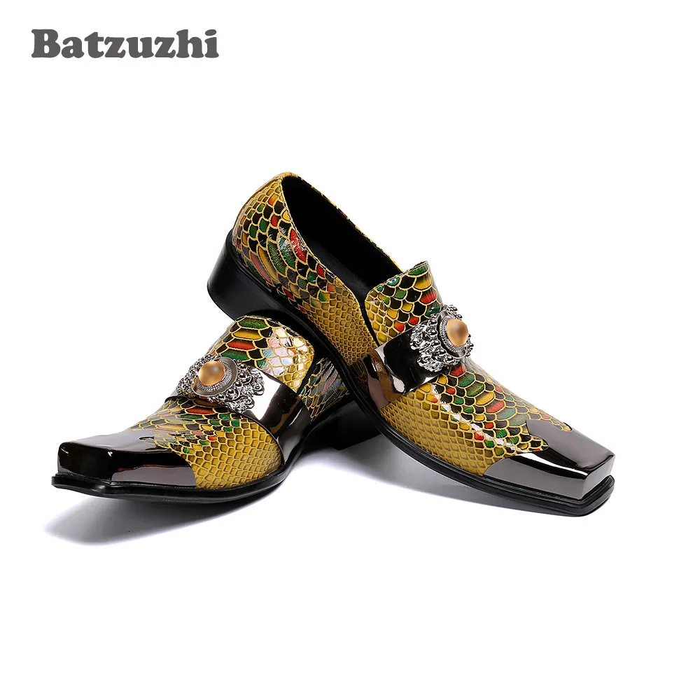 Batzuzhi Genuine Leather Dress Men Special Square Toe Men's Shoes Leather Shoes for Party, Business, and Wedding Shoes Men