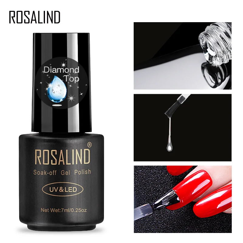 ROSALIND żelowy lakier do paznokci Top płaszcz podstawowy 7ml diamentowy przezroczysty długotrwały Manicure UV Primer lakier żelowy Nail Art płaszcz podstawowy