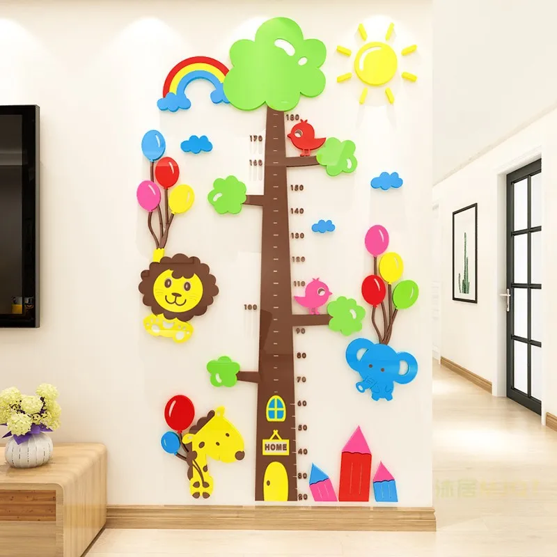 Big tree animal height stick 3D wall sticker children's room kindergarten wall decoration sticker baby height ruler