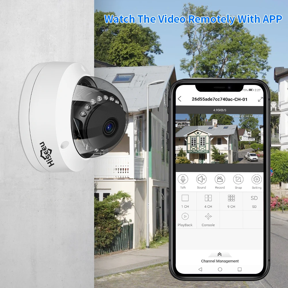 Telecamera IP POE 5MP 1080P H.265 Audio Dome Camera Motion Detection per PoE NVR App View Hiseeu