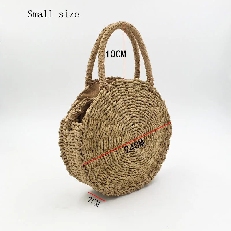 Handmade Rattan Weave Round Straw Bag Women\'s Handbag Bohemia Summer Beach Bag Knitted Shoulder Crossbody Bags Female Tote