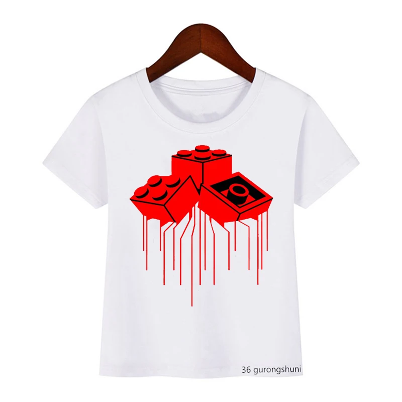 T-shirt per ragazzi/ragazze divertenti mattoni giocattolo che cadono stampa grafica maglietta per bambini vestiti per bambini carini estate ragazzi ragazze abbigliamento Tee