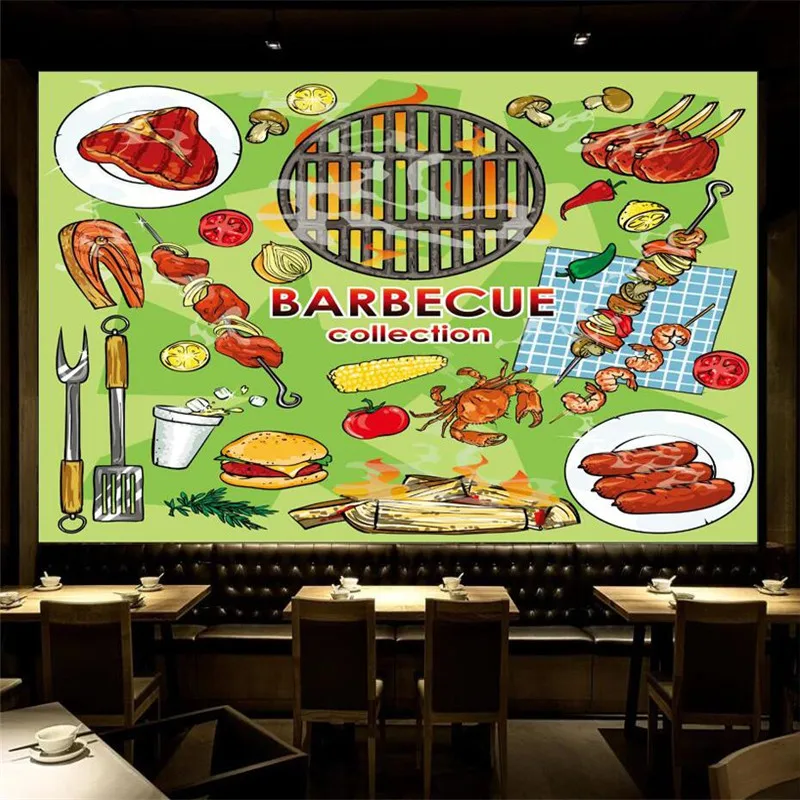 Custom Barbecue Cuisine Collection Wall Paper 3D Fast Food Kebab BBQ Restaurant Snack Bar Industrial Decor Mural Wallpapers 3D