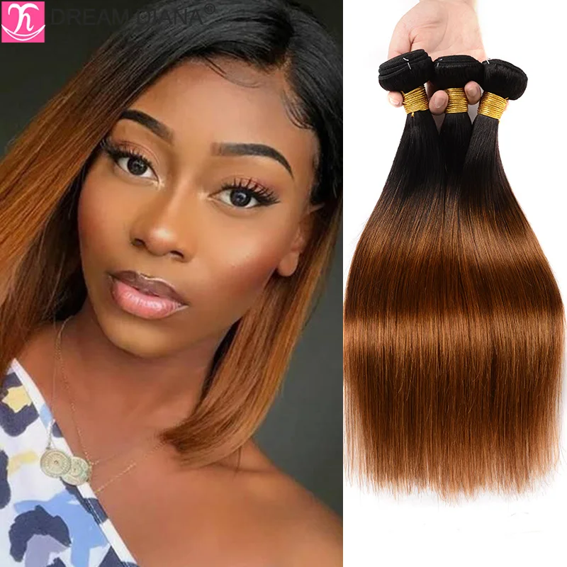 DreamDiana Peruvian Straight Hair Bundles 2 Toned Ombre Silky Straight Bundles T1B/30 Remy Bone Hair 100% Human Hair Extension