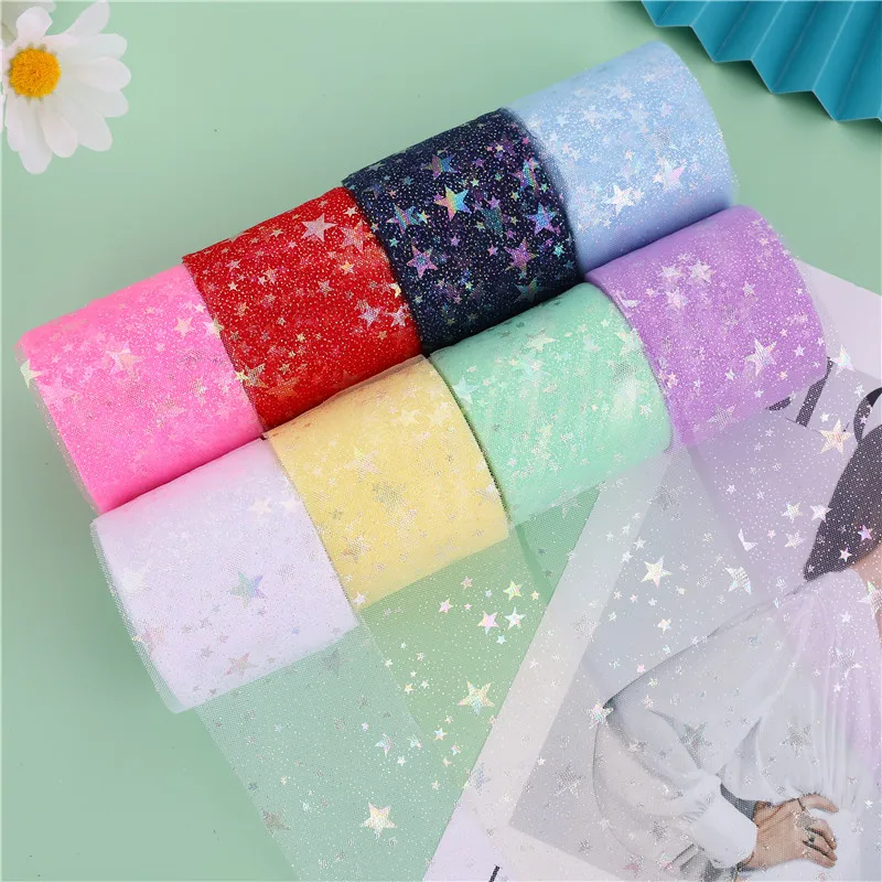 25Yards 5Yards 6cm Star Tulle Roll Soft Iridescent Mesh Ribbon DIY Handmade Craft Tutu Bowknot Wedding Birthday Deco Supplies