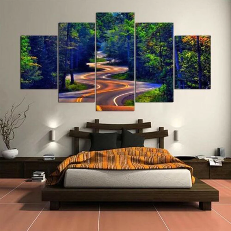 

5 Panel Forest Road Landscape Posters HD Canvas Wall Art Pictures Decoration Accessories Living Room Home Decor Paintings