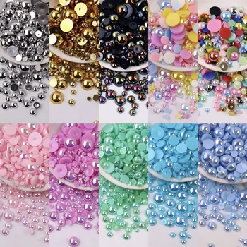 Mix Size 2-8mm Half Round Pearls Flatback ABS Plastic Beads Imitation Pearl For Jewelry Nail Art Crafts Manicure DIY Accessories