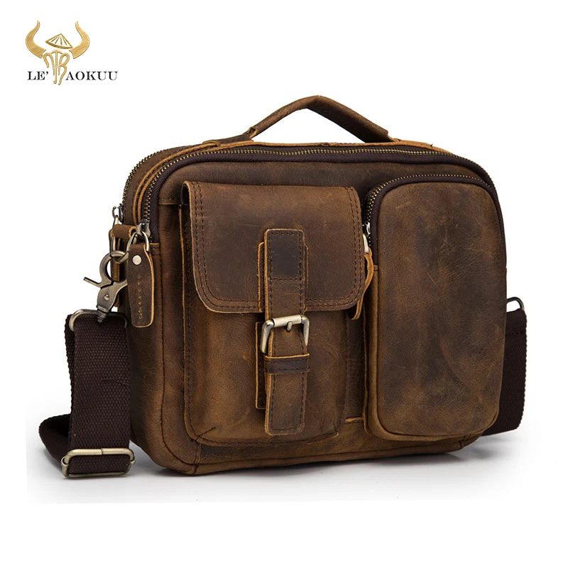 Quality Original Leather Design Male Shoulder messenger bag cowhide fashion Cross-body Bag 9