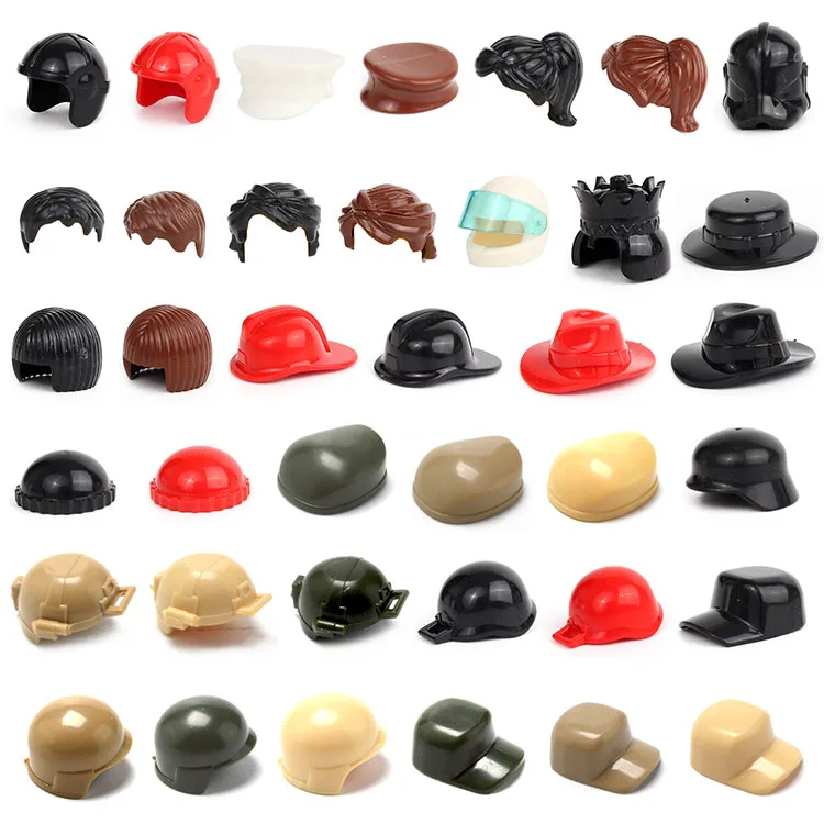 10/set City Figures Accessories Military Cap Soldier Helmet Berets Peaked Police Hat Figure Bricks Head Decoration Blocks Toys