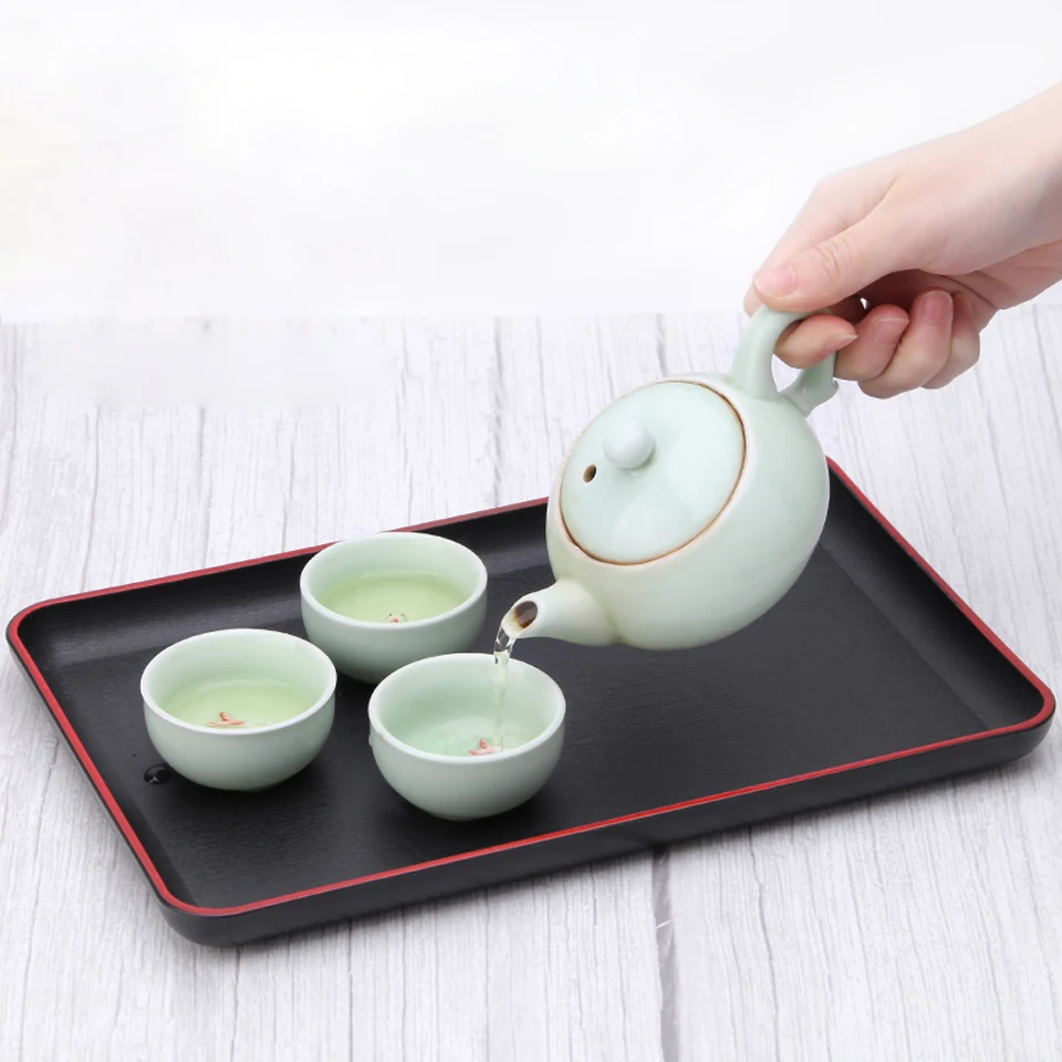 Japanese Tray Sushi Plate Melamine Imitation Porcelain Dinner Plate Rectangular Black Red Edge Hotel Guest Room Storage Tray