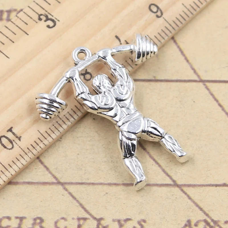 10pcs Charms Fitness Muscular Man Lifting Barbell 31x28mm Tibetan Silver Color Pendant Antique Jewelry Making DIY Handmade Craft