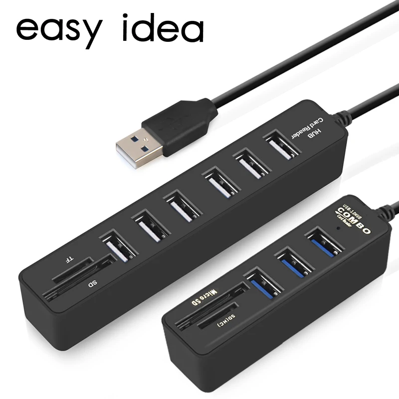 Mini Hub USB 2.0 Multi Hub USB 2.0 Splitter USB 3/6 Port Hub Con lettore di Schede di DEVIAZIONE STANDARD TF 6 Porta 2.0 Hab Adattatore Per PC Accessori