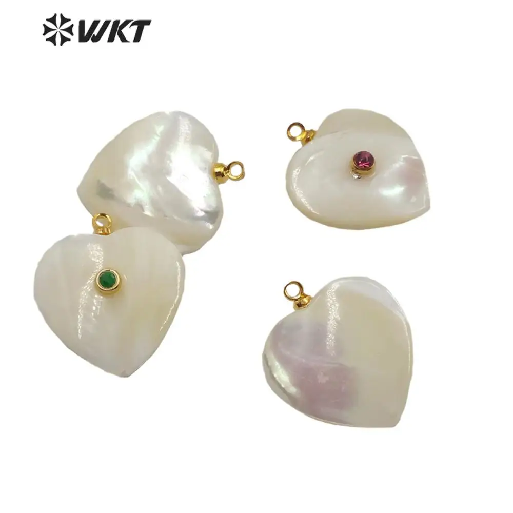 WT-JP209  Gorgeous heart shaped pendant Natural white shell with Middle CZ charm pendant pearl woman fashion pendant