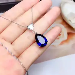 FS Natural Sapphire S925 Sterling Silver Water Drop Gemstone Pendant Necklace Fine Fashion Charm Weddings Jewelry for Women