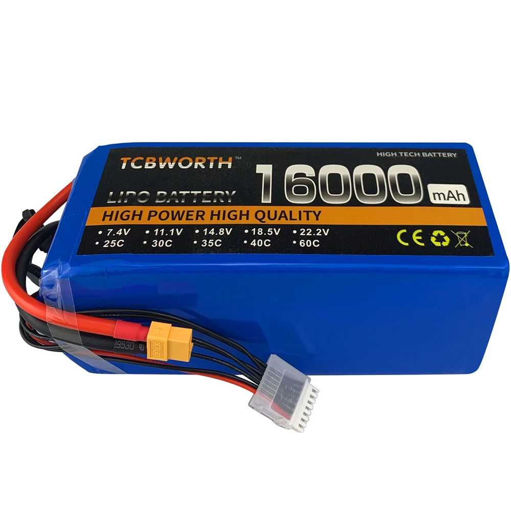 

RC LiPo Battery 6S 22.2V 16000mAh 25C For RC Agricultural Aircraft Drone Car Airplane Tank Model 6S Li-Po Batteries