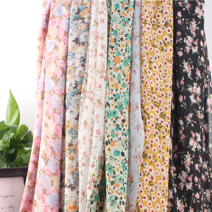 Little Daisy French Floral Chiffon Drape Fabric Liberty Chiffon for Sewing DIY Dress By The Meter