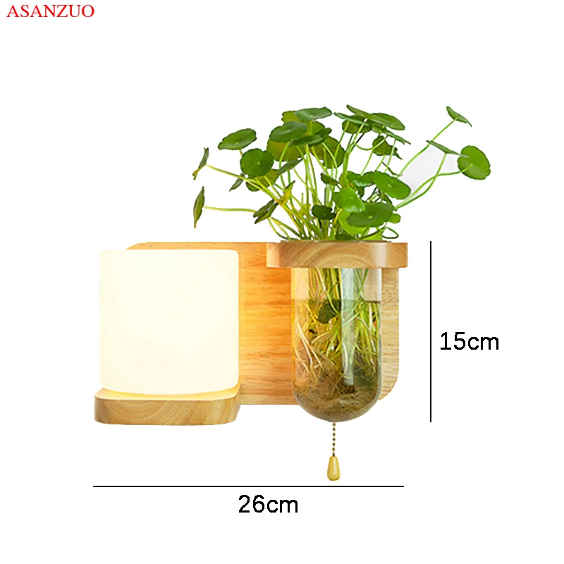 Nordic wood sconce minimalist interior with switch green plant Wall lamps decor aisle balcony bedside lamps E27 light fixture