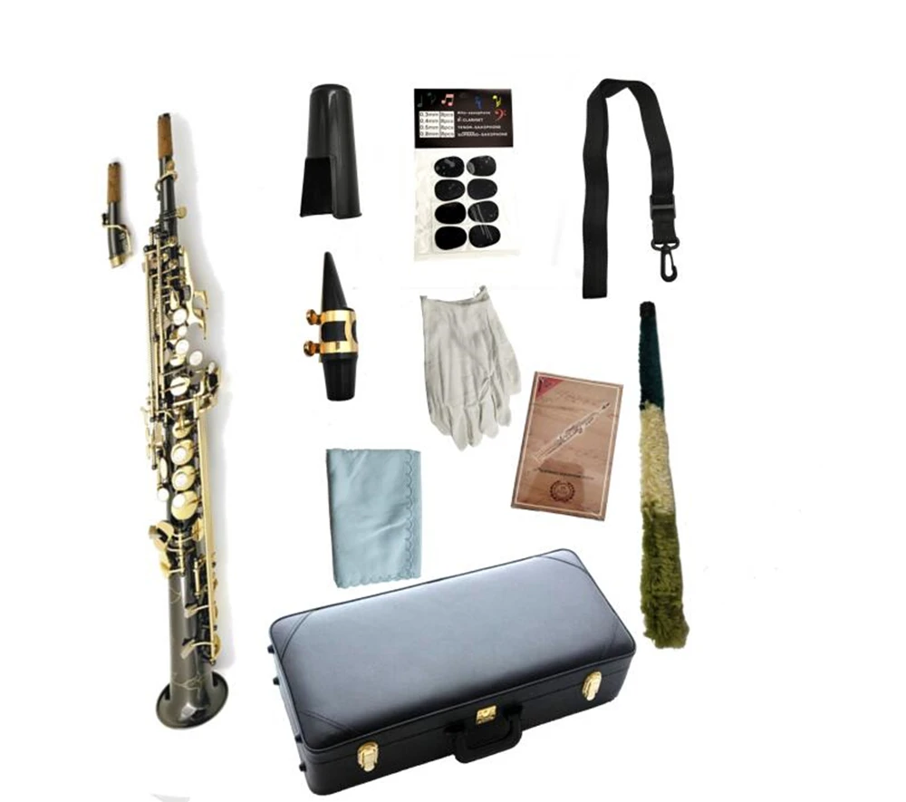 

SUZUKI Soprano Saxophone B Flat Black Nickel-Plated Woodwind Instrument With Gold Keys Case Mouthpiece Free Shipping