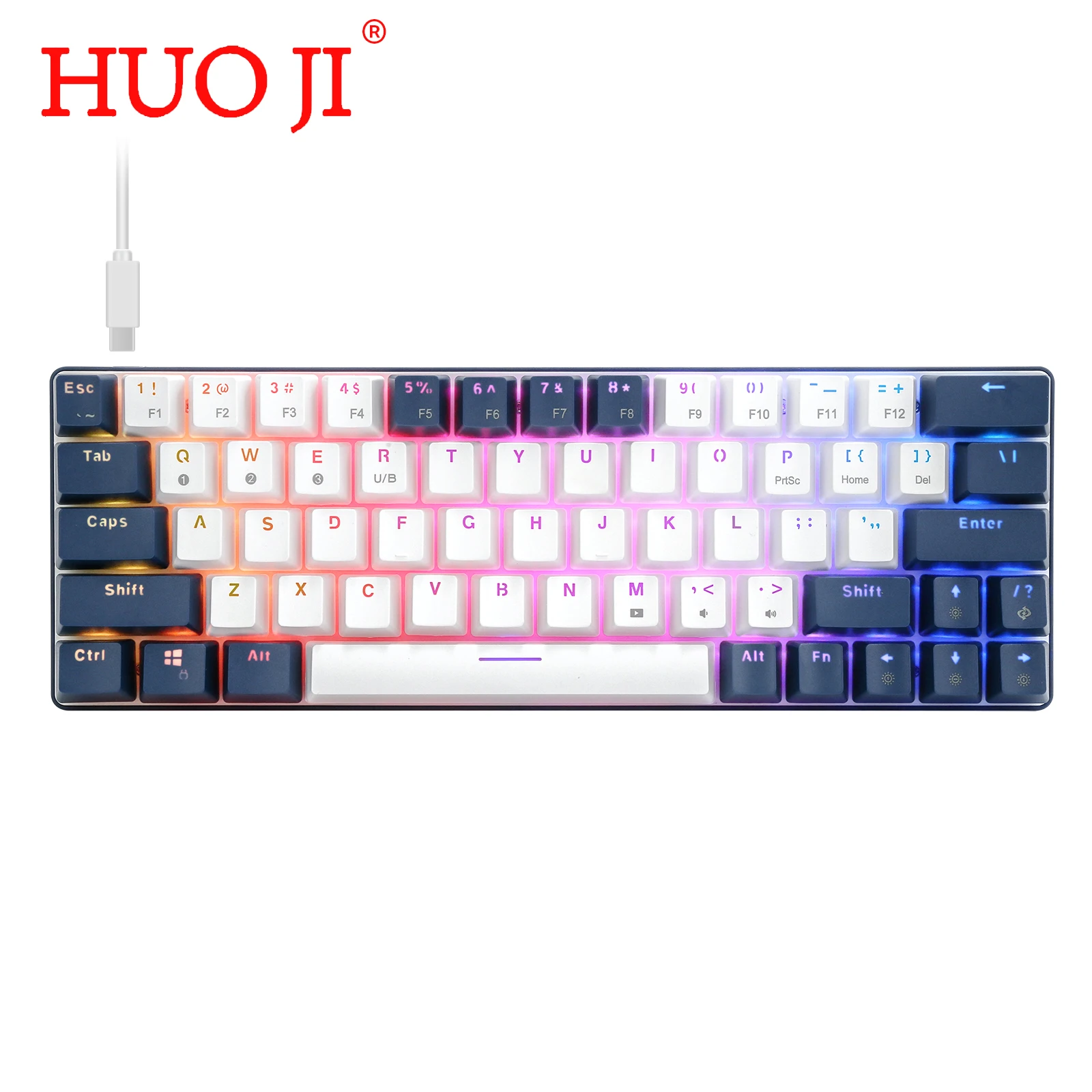 

HUO JI CQ63 RGB USB Mechanical Gaming Keyboard Wireless Bluetooth dual mode 63 Keys Layout for Computer Laptop iPhone iPad PC