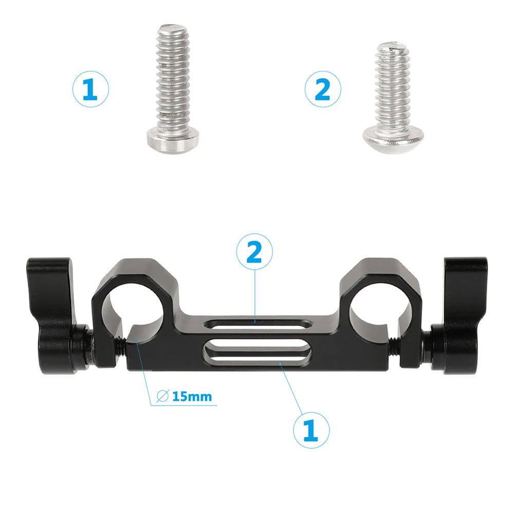 Morsetto a doppia asta Standard da 15mm CAMVATE con scanalature di montaggio centrali da 1/4 "per sistema di supporto per asta da 15mm DSLR
