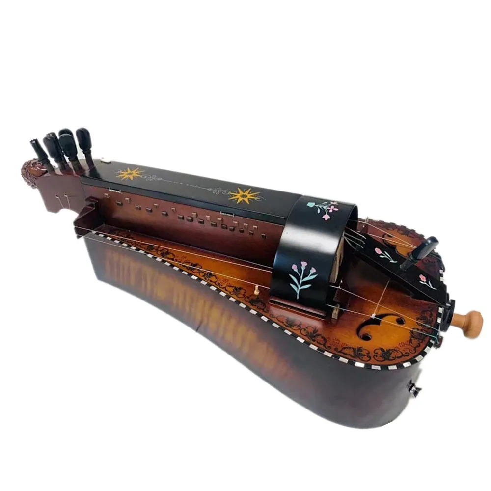 6 strings 24 keys Hurdy Gurdy maple inlay shell purfling carved woman head