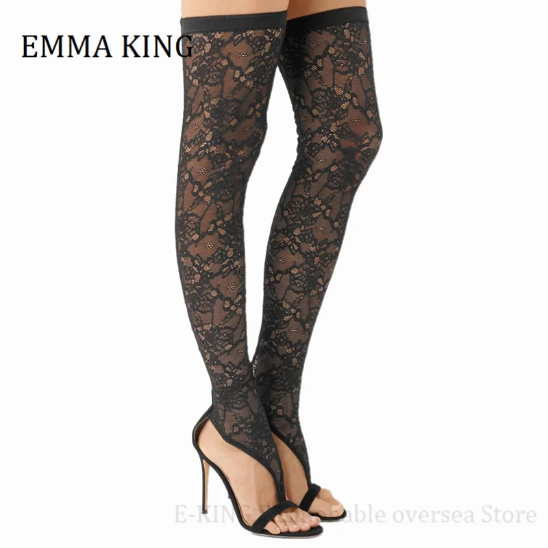 Primavera donna Stretch Lace Over The Knee Boots V-strap tacchi a spillo stivali alti alla coscia donna Party Dress stivali Zapatos De Mujer