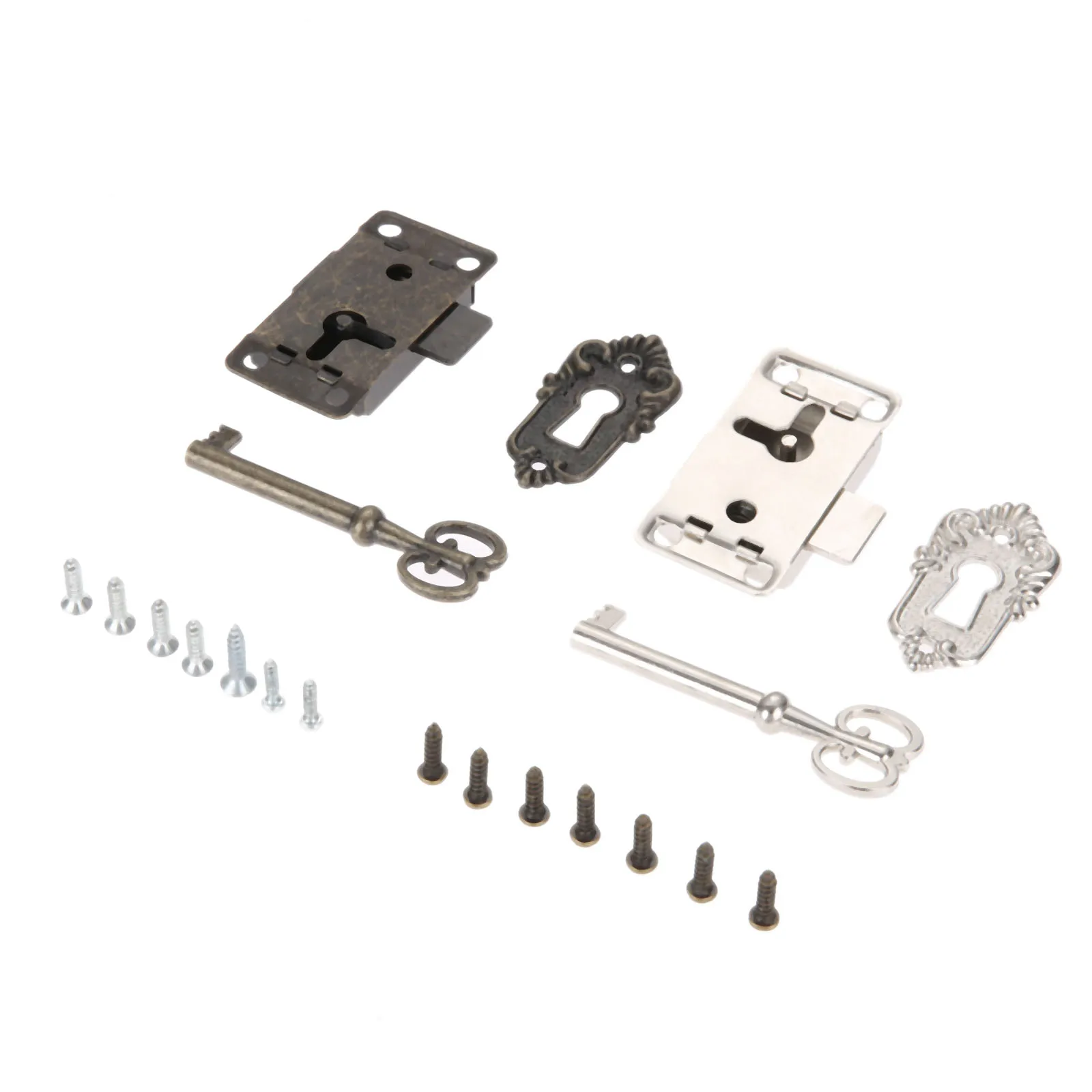 DRELD cerradura de Puerta de Hierro antiguo, cajón, joyería, caja de madera, armario, cerradura de puerta, llave, herrajes para muebles, Plata/negro