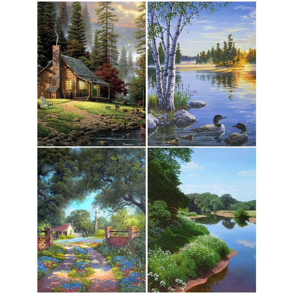 5D DIY Diamond Painting Village Needlework  Cross Stitch Diamond Embroidery Kit Landscape Handmade Mosaic Rhinestone Home Decor