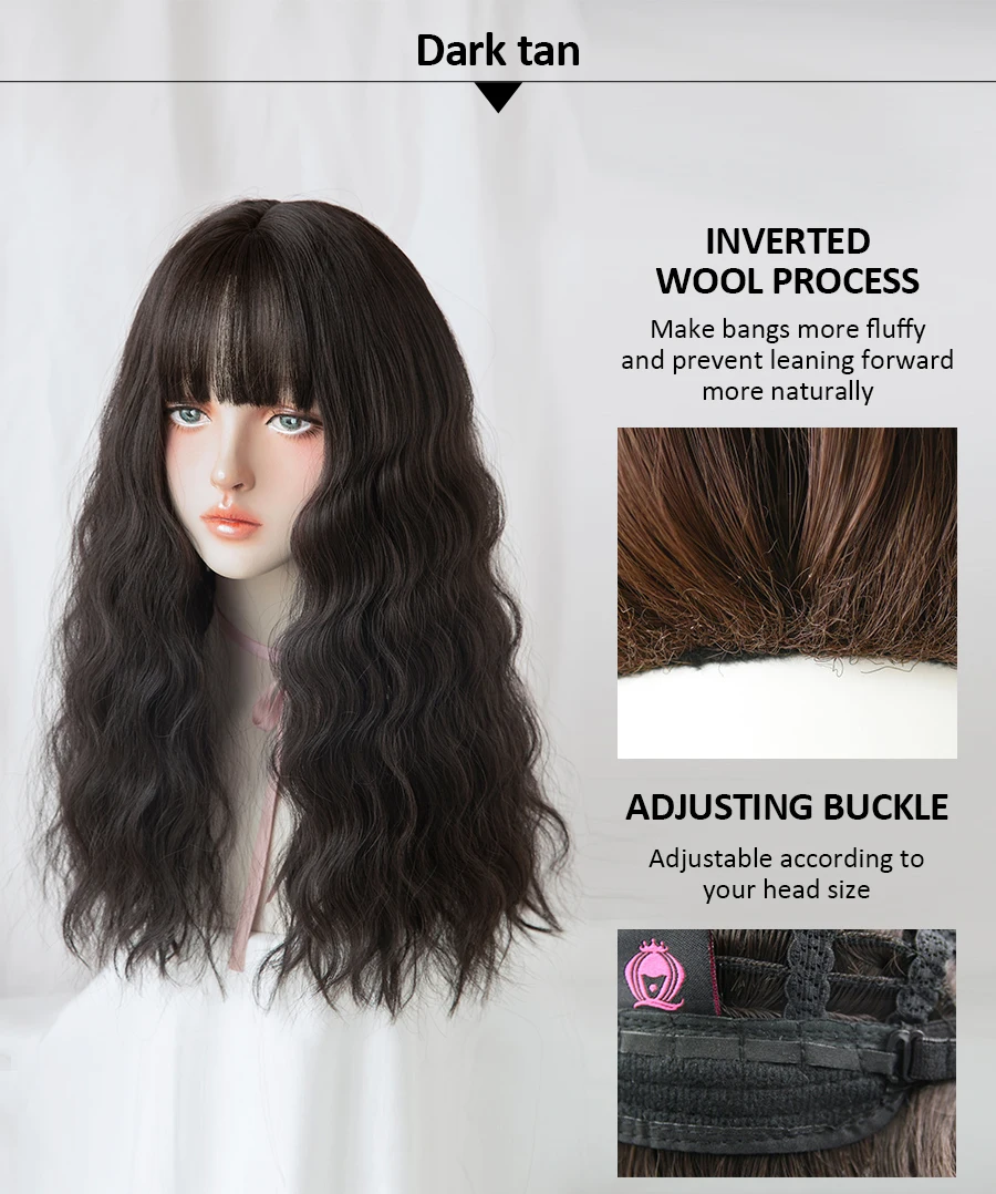 7JHH WIGS Blue Deep Wave Wig With Bangs For Women Long Omber Brown Hair Layered Heat Resistant Cosplay Party Synthetic Wig