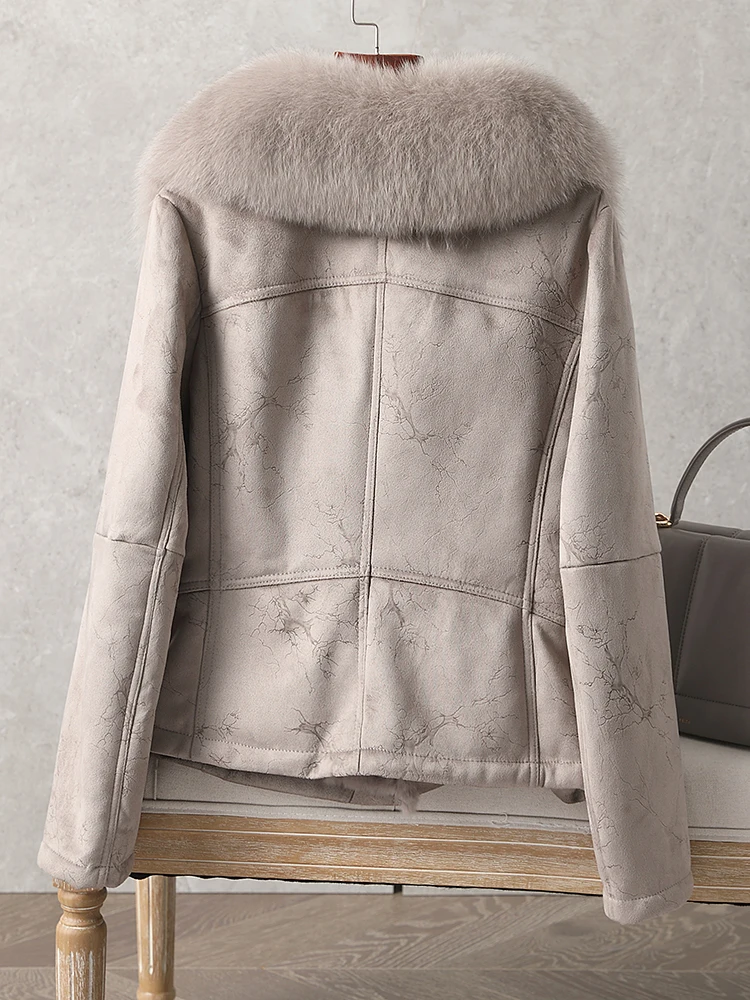 New Women Winter Sheep Leather Coat Lady's Real Rabbit Fur Jacket Leather Winter Jacket Warm fur Rabbit Fur Lining Fur Coat