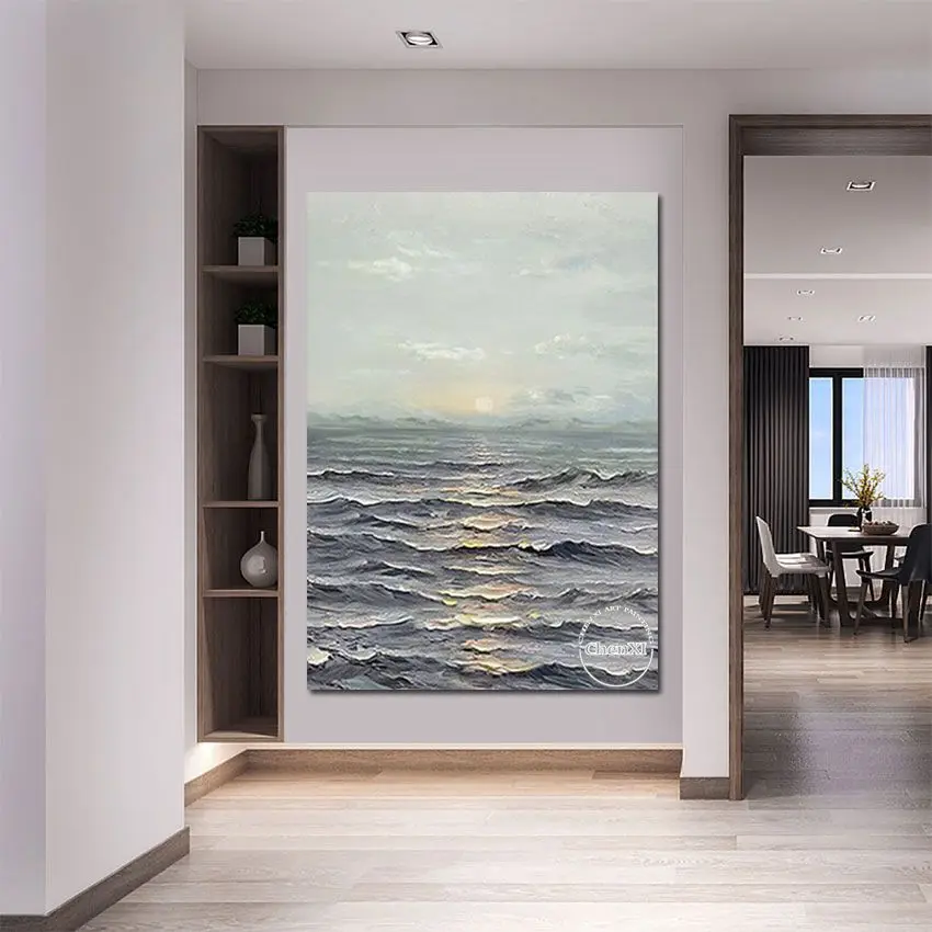 The Sun Rises Sea, Landscape Oil Painting, Handpainted Oil Painting On Canvas, Large Wall Art, Modern Home Decoration No Framed