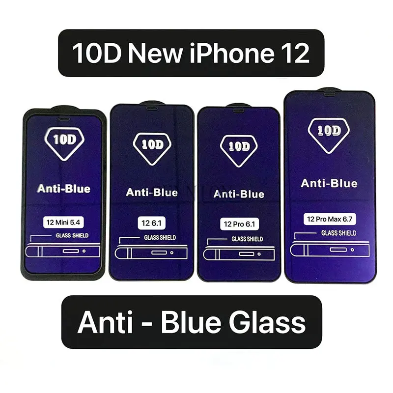 10D Anti-Blue Light Purple Tempered Glass Protector for iPhone 14 13 12 Pro Max Mini 5.4 6.1 6.7 11 X XS XR 8 7 Plus 1500 pcs