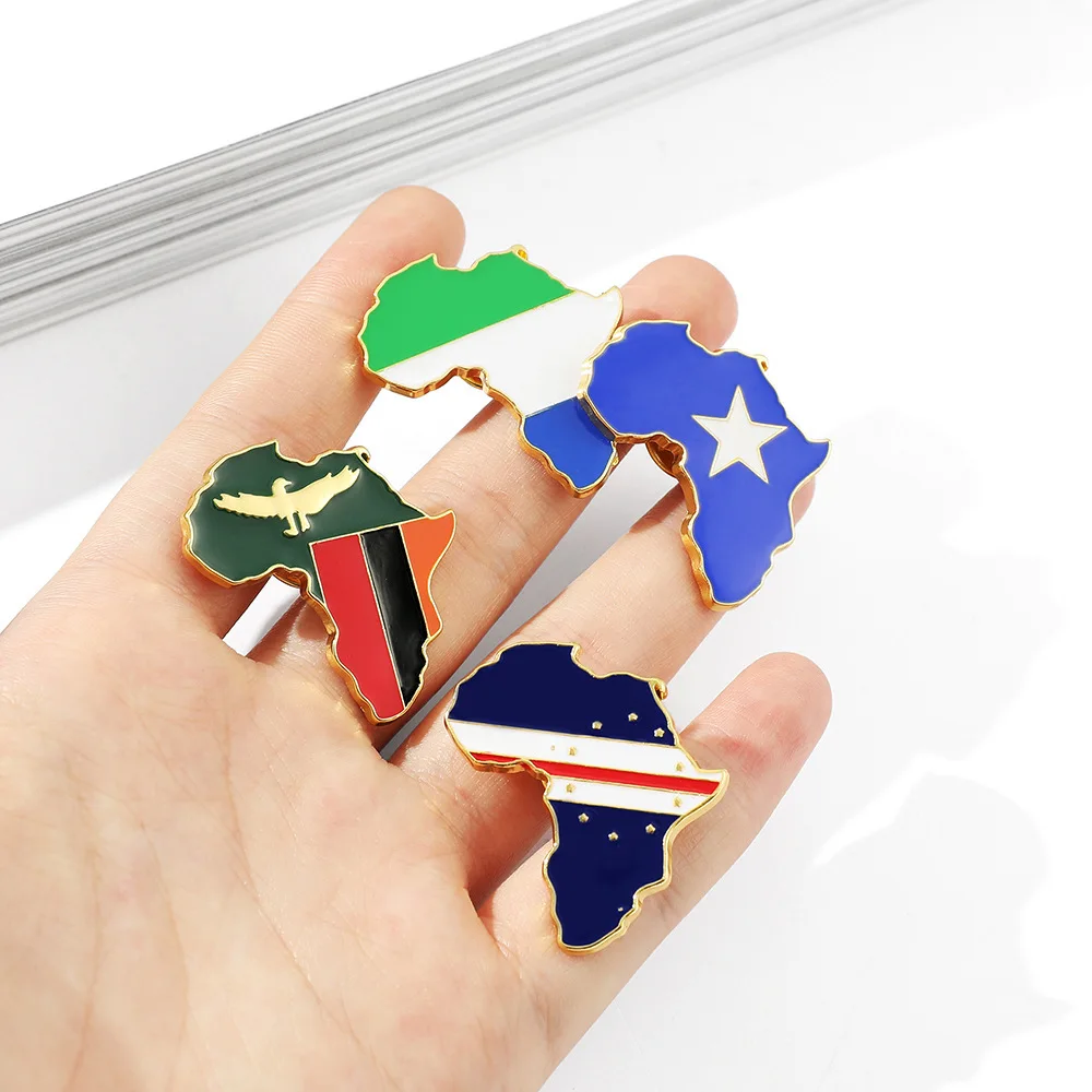 SOMESOOR African Map Countries Flag Brooch Ghana Nigeria Congo Afrocentric Ethnic National Dangle Jewelry For Women Men Gifts