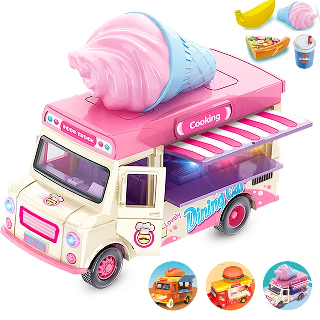 Pull Back Car Food Truck Vehicle Toy Car With Music Light And Openable  Doors Awning, Ice Cream Toy Cart Alloy Toys Diecast -  Railed/motor/cars/bicycles - AliExpress