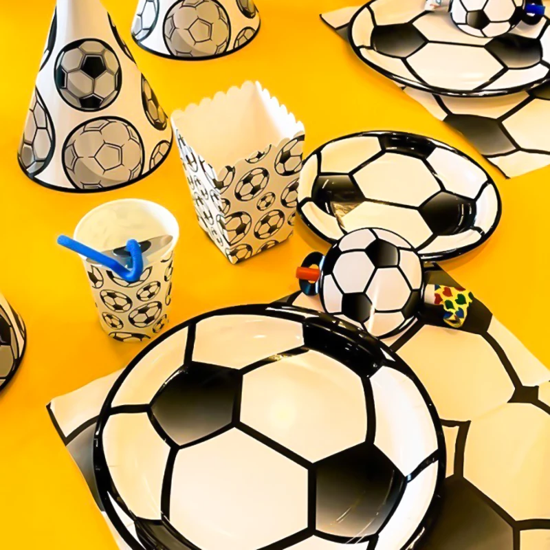 Disposable Tableware Plates Napkin Cups Straw Football Theme Party Tableware Sets Kids Favor Boys Birthday Party Supplies