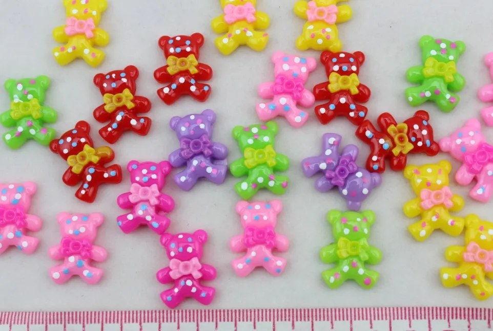 250pcs Resin kawaii Mixed Cute Bear polka dots Deco cabochons Flatbacks 20mm wholesale free shipping