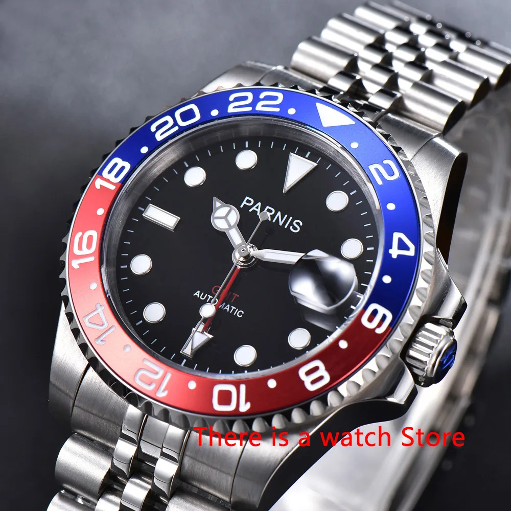 

Parnis 40mm Automatic Mechanical Watch Men Black Dial GMT Ceramic Bezel Luxury Luminous Waterproof Sapphire Male Wristwatch