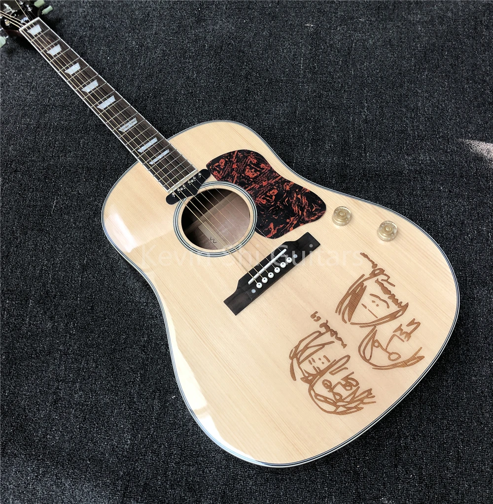 Natural John Lennon J160e acoustic electric guitar free shipping e-J160 guitarra sound hole Pickup J160 top drawings