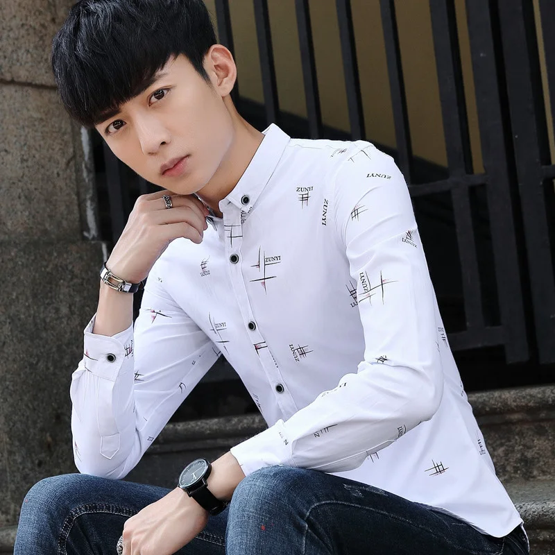 

Quality Men's Spring Trend Soft Vintage Print Square Collar Casual Shirt Color Matching All-match Cardigan Handsome Long Sleeve