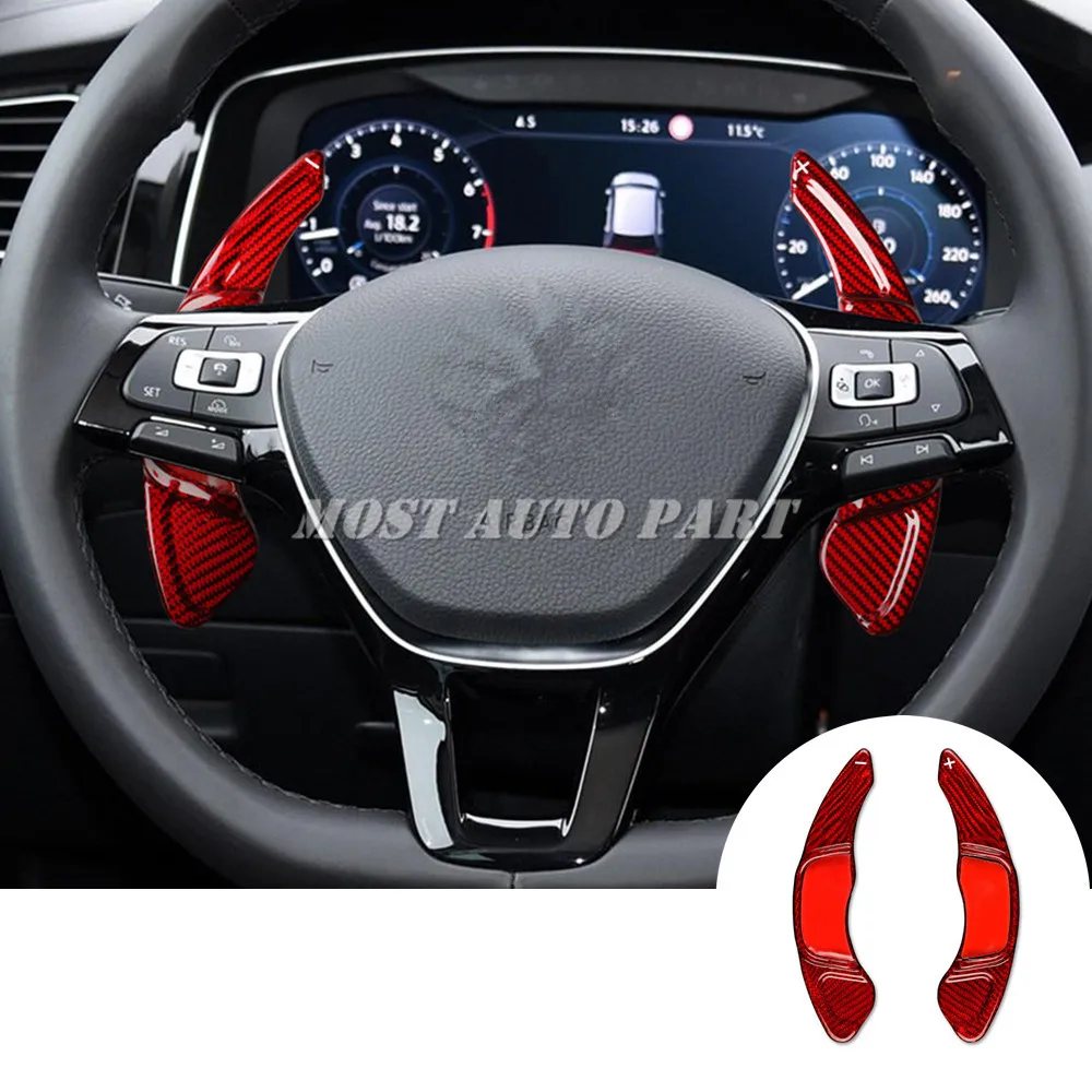 Real Carbon Fiber Paddle Paddle Shift Steering Wheel Shifter For Volkswagen Golf 7 GTI R/R-Line Polo Scirocco R/GTS Red/Black