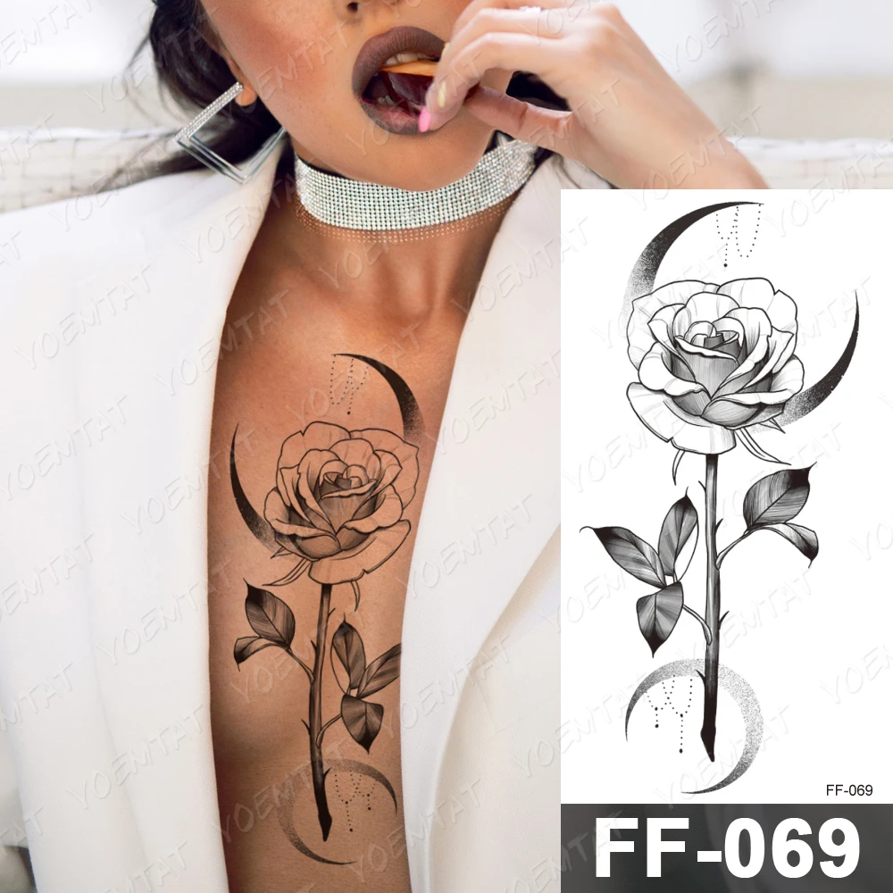 Waterproof Temporary Tattoo Stickers Peony Chrysanthemum Flash Tattoos Female Minimalist Line Body Art Arm Thigh Fake Tatto Male