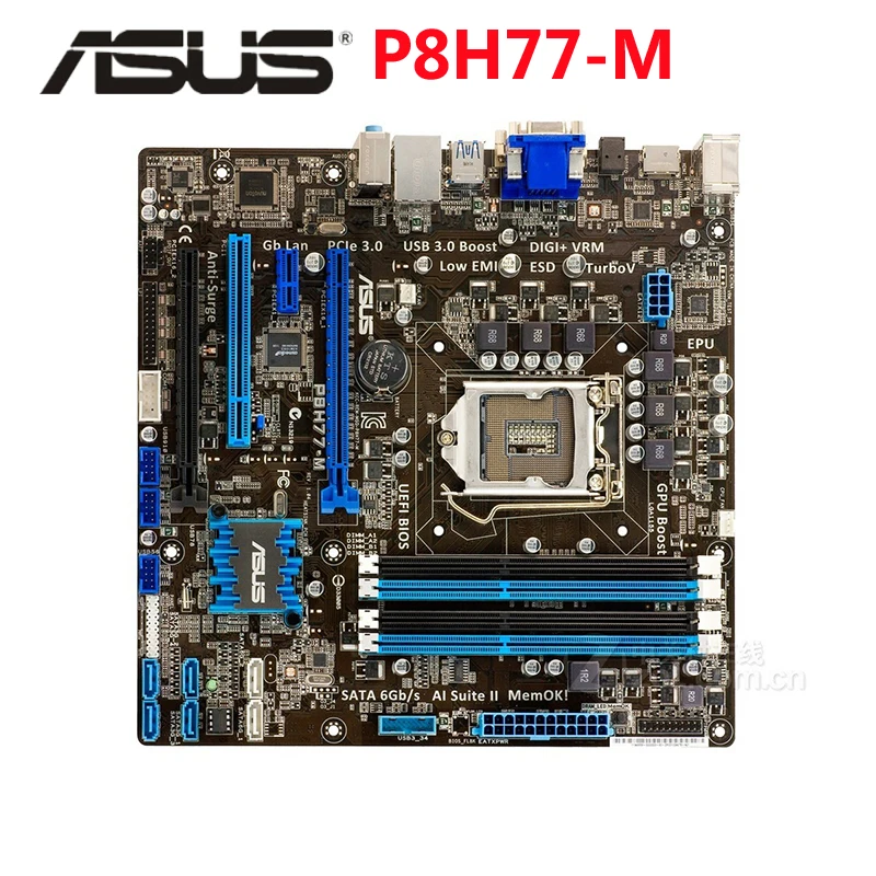 

Original ASUS P8H77-M 1600Mhz DDR3 P8 H77-M LGA 1155 Motherboard u ATX USB3.0 PCI-E X16 Desktop Computer PC Mainboard Plate Used