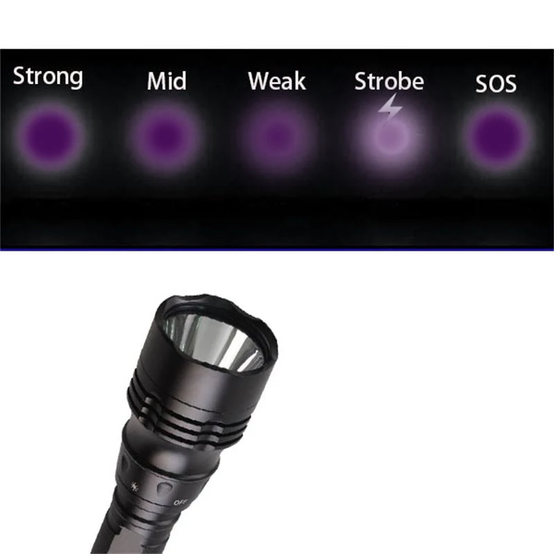 Topcom Professional 395nm UV LED Diving Flashlight Underwater 50m 3W UV Diving Light 5-Mode Ultraviolet Lantern For Fishing