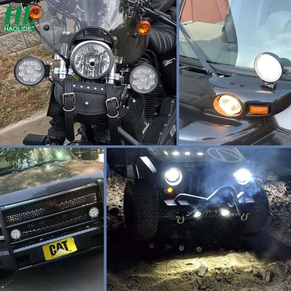 HAOLIDE LED Light Bar 4 Inch 27W Round Work Light Flood Beam Off Road Driving Motorcycle HeadLights Waterproof Truck Tractor