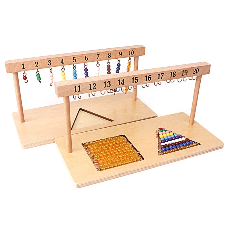 Montessori nauczanie zabawki matematyczne cyfry cyfry 1-20 wieszak i kolorowe koraliki schody dla dziesięciu tablic przedszkole zabawki szkoleniowe
